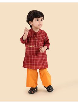 Fabindia - Wine Cotton Kurta and Pyjama with Jacket