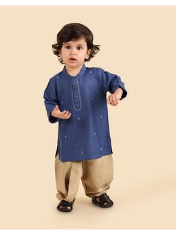 Fabindia - Navy Blue Viscose Blend Kurta and Dhoti