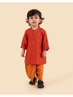 Fabindia - Orange Viscose Blend Kurta and Dhoti
