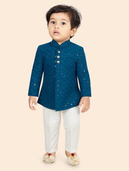 ETHNIKS NEURON - Teal Cotton Silk Kurta and Pyjama