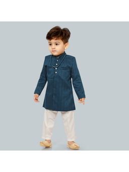 ETHNIKS NEURON - Teal Poly Silk Kurta and Pyjama