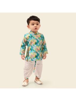 ETHNIKS NEURON - Teal Cotton Blend Kurta and Dhoti