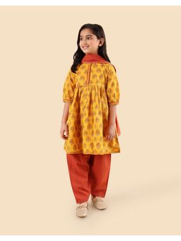 Fabindia - Yellow Cotton Kurta and Dupatta with Salwar