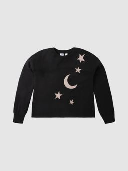GAP - Girls Black Conversational Crew Neck Regular Fit Pullover Sweater