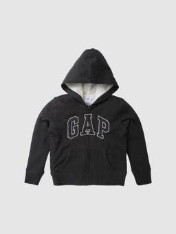 GAP - Girls Black Regular Fit Hooded Logo Zip-Front Hoodies