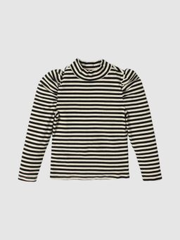 GAP - Girls Black Striped Slim Fit Puff-sleeve Top