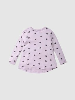 GAP - Girls Lavender Relaxed Fit Printed Puff Sleeve Longline Top