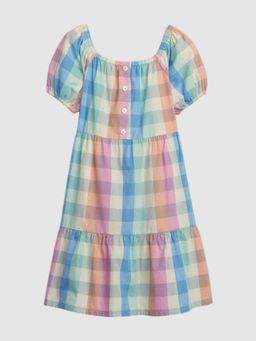 GAP - Girls Multicolor Checked Relaxed Fit Puff Sleeve Midi Dress