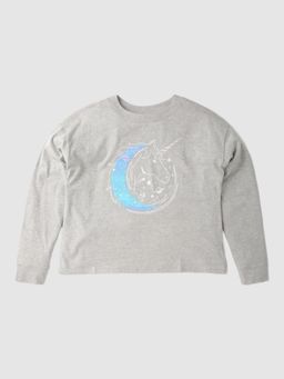 GAP - Girls Grey Relaxed Sequin Crew Neck T-shirt