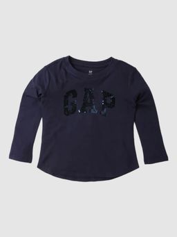GAP - Girls Navy Blue Sequin Relaxed Fit Crew Neck T-shirt