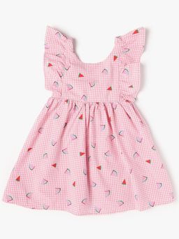 GAP - Girls Pink A-Line Round Neck Checked Dress
