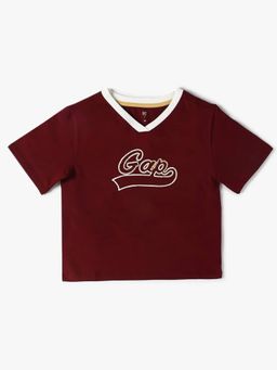 GAP - Girls Maroon Logo V-neck T-shirt
