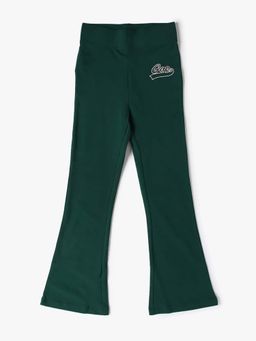 GAP - Girls Green Mid-Rise Logo Pattern Boot-Cut Trousers
