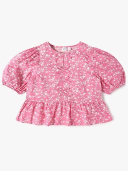 GAP - Girls Pink Floral Puff Sleeve Peplum Top