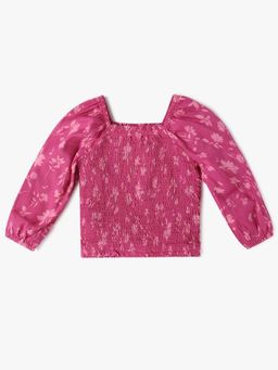 GAP - Girls Pink Floral Puff Sleeve Square Neck Top