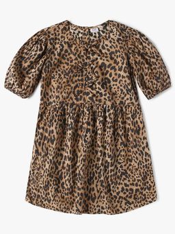 GAP - Girls Brown Leopard Print Round Neck A-Line Dress