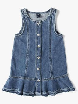 GAP - Girls Blue Solid Drop Waist Ruffle Dress