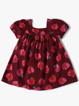 GAP - Girls Maroon Conversational Pattern Square Neck Tent Dress