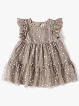 GAP - Girls Taupe Embellished Flutter Sleeve Mini Dress