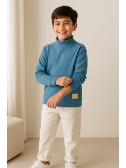 Tales & Stories - Boys Blue Cotton Turtle Neck T-Shirt