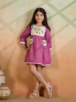 Tiny Twills - Pink Honey Comb Embroidered Dress