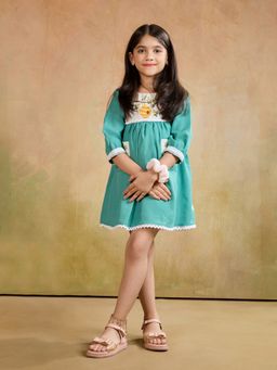 Tiny Twills - Green Honey Comb Embroidered Dress