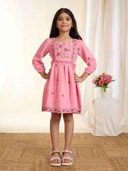 Tiny Twills - Pink Floral Fusion Embroidered Dress