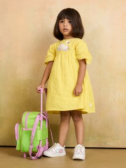 Tiny Twills - Yellow Swan Embroidered Dress