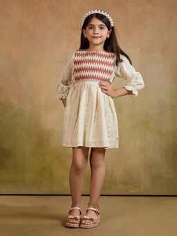 Tiny Twills - Off White Crochet Fit and Flared Dress