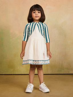 Tiny Twills - White Cotton Gauze Border Embroidered Dress