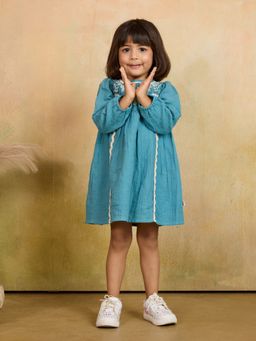 Tiny Twills - Blue White Embroidered Dress