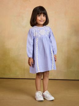 Tiny Twills - Lavender White Embroidered Dress