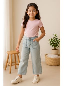 Tales & Stories - Girls Beige Cotton Poly Washed Wide Leg Jeans