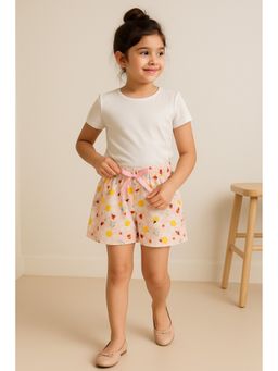 Tales & Stories - Girls Peach Cotton Printed Shorts
