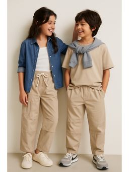 Tales & Stories - Unisex Beige Cotton Parachute Pants