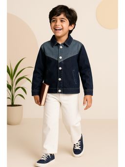 Tales & Stories - Boys Blue Cotton Washed Colorblock Jacket