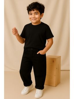 Tales & Stories - Boys Black Lycra Barrel Fit Jeans