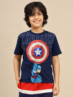 Kidsville - Official Captain America Graphic Printed Blue Pure Cotton Tshirt For Boys