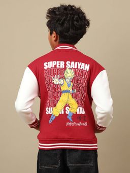 Kidsville - Official Dragon Ball Z Goku Printed Red & White Varsity Jacket For Boys