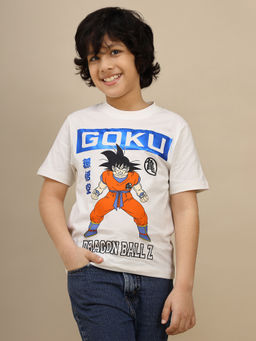 Kidsville - Official Dragon Ball Z Goku Printed Off White Pure Cotton Tshirt For Boys