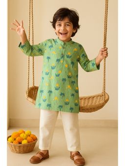 Tales & Stories - Boys Green Cotton Printed Kurta with Pant