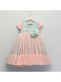 The Little Tales - Peach Bird Print Double Layered Dress