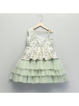 The Little Tales - Green Embroidery Peplum Dress