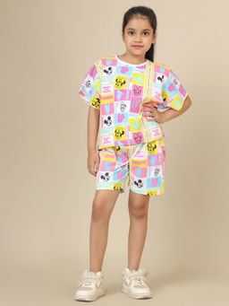 Kidsville - Official Mickey & Friends Pigment Printed Cotton T-Shirt & Shorts For Girls