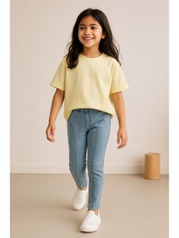 Tales & Stories - Girls Blue Lycra Solid Jeggings