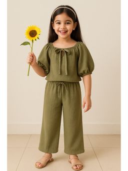 Tales & Stories - Girls Green Solid Co-Ord Set