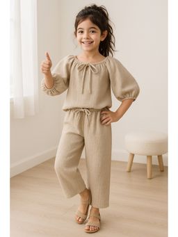 Tales & Stories - Girls Beige Solid Co-Ord Set