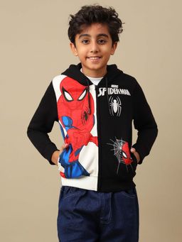 Kidsville - Official Spiderman Printed Black & White Regular Fit Hoodie For Boys