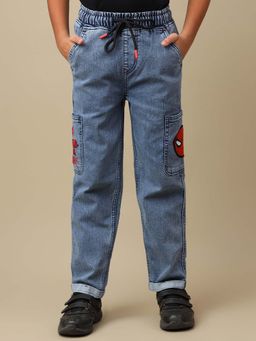 Kidsville - Official Marvel Comic Spiderman Graphic Printed Blue Denim Jogger For Boys