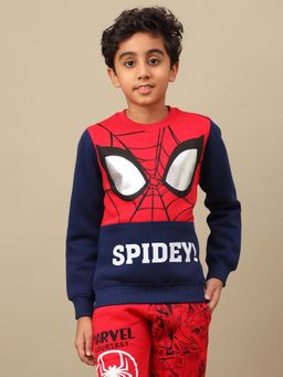 Kidsville - Official Marvel Comic Spiderman Printed Red & Blue Sweatshirt For Boys